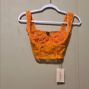 SHEIN Bright Orange Lace Crop Top